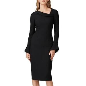 Roland Mouret Liman Dress Long Bell Sleeve Back Zip Sheath Knee Length Black 6